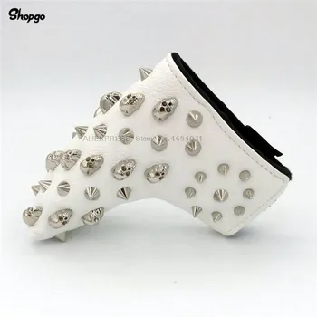 

[Silver Skull Rivets] Premium Golf Putter Headcover Magnetic Closure Golf Covers PU Leather With Velvet 2 Colors Novelty Gift
