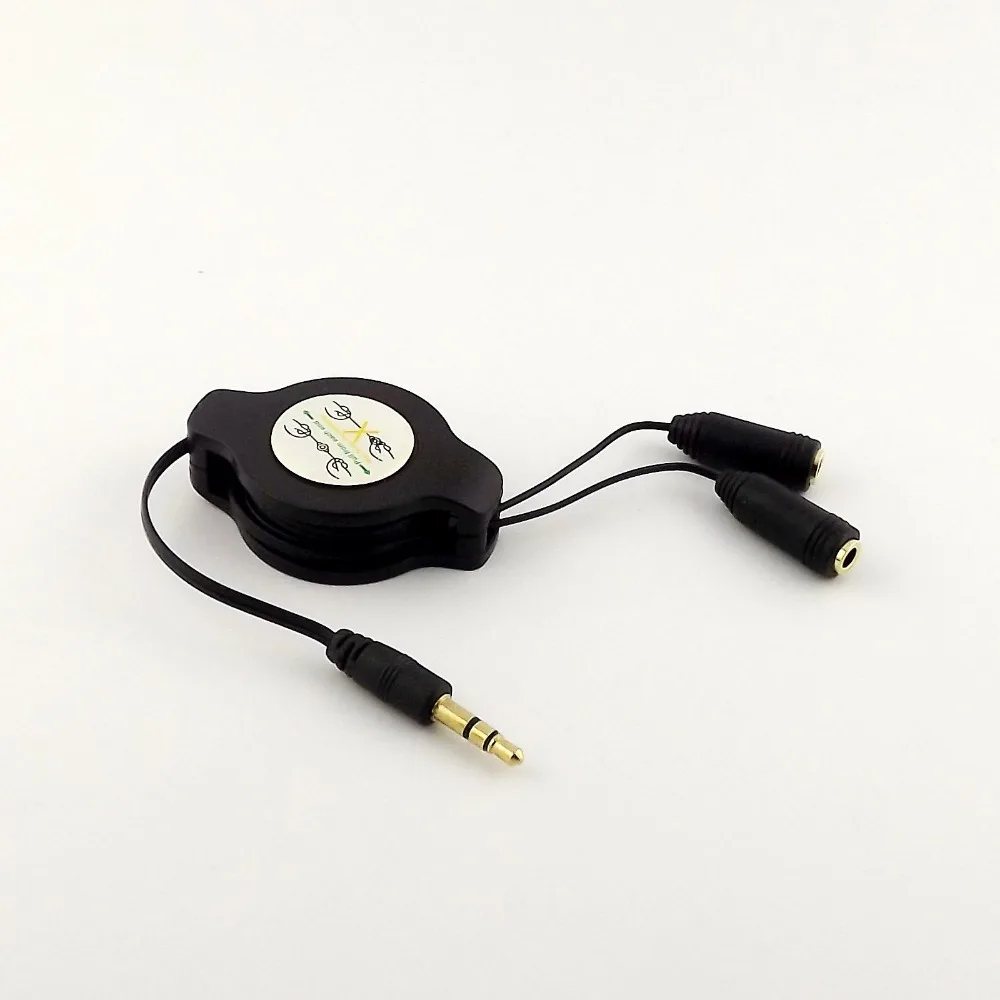 10pcs 1m 3.5mm Male to 2x Female Stereo Retractable Headphone Splitter