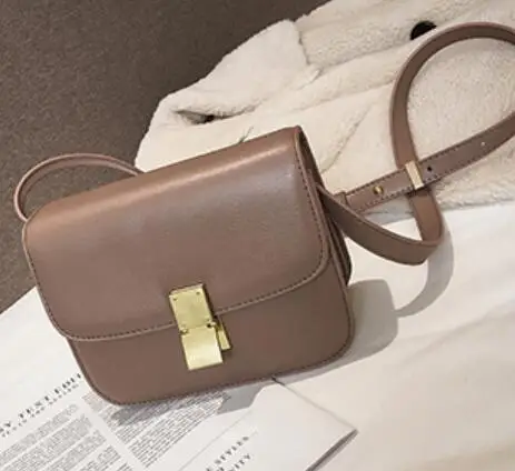 Luxury Brand Handbag New Fashion Simple Square bag Quality PU Leather Women's Designer Handbag Lock Shoulder Messenger bags - Цвет: Small Khaki