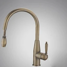 Античная Поворотный однорычажный Pull Out распылителя Brusahed бронза Кухня раковина кран Винтаж бортике Твердый латунный смеситель