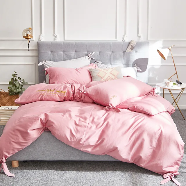 New Luxury Cotton RUIYEE brand Bedding Set Home hotel Solid Color Bow