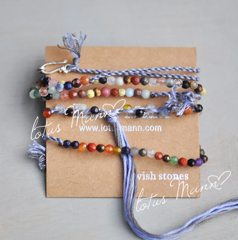 

Lotus mann 12 mixed stone constellation 100% cotton knitted long necklace