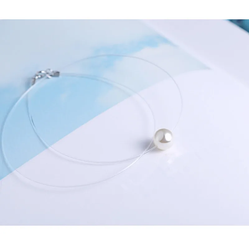 DoreenBeads модные невидимые прозрачные лески Ожерелье Подвеска со стразами Циркон шеи кружева для женщин ювелирные изделия 8 вариантов 1 шт - Окраска металла: Imitation Pearl 8mm