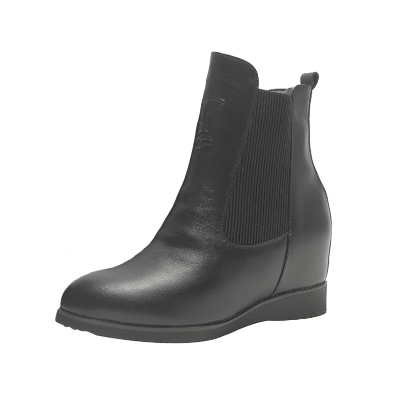 

Winter Women Boots Slip-On Genuine Leather Shoes Woman Height Increasing Ankle Boot Pointed Toe Booties Shoe 1406