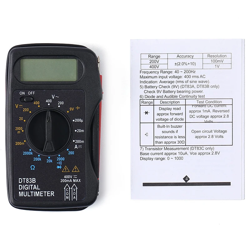 DT83B/M300 Цифровой мультиметр портативный тестер AC/DC напряжение мультиметр современный токовый Омметр зажим проверка счётчика