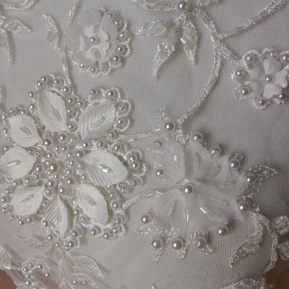 

1 Piece Large Ivory White Pearl Beaded Lace Applique Embroidery DIY Sewing Trim Wedding Dress Accessories