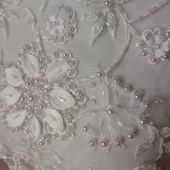 

1 Piece Large Ivory White Pearl Beaded Lace Applique Embroidery DIY Sewing Trim Wedding Dress Accessories