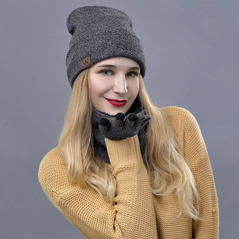 Iwinter 2018 костюм тройка зимние Шарфы для женщин Шапки Для мужчин зима теплая шапка