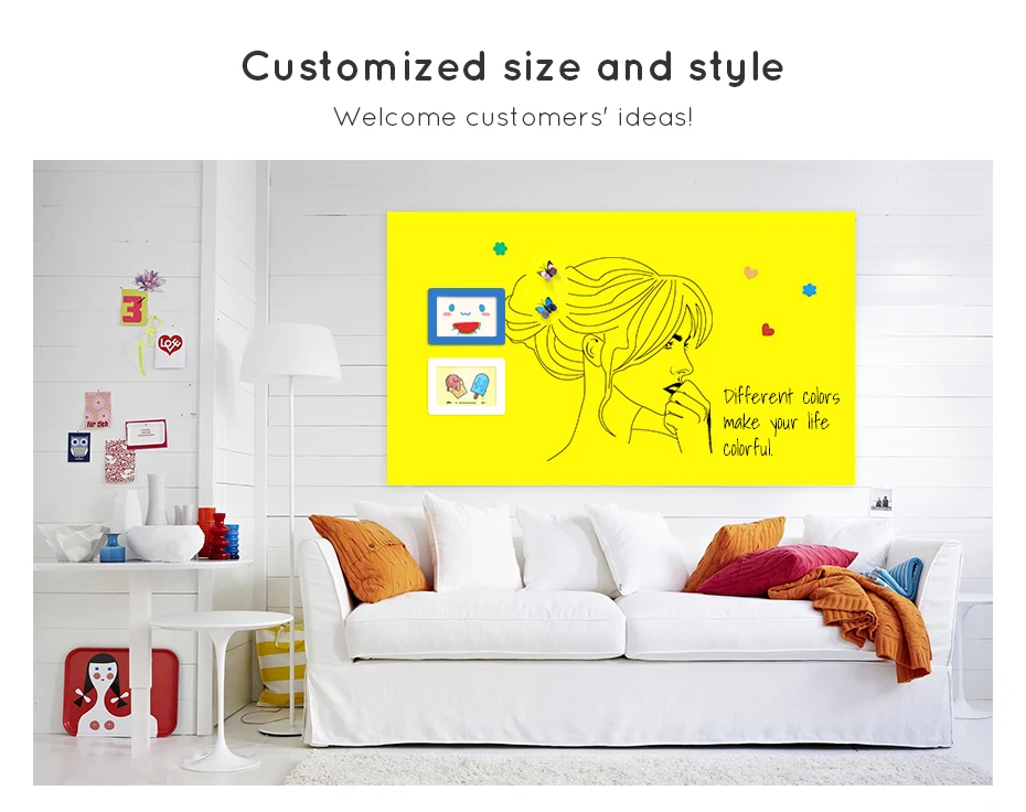 930_04 DIY Dry Erase Ferrous whiteboard Waterproof Yellow Drawing Writing Board White Board Stickers Memo Children Gift Wall Sticker