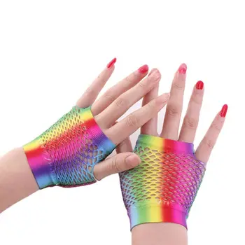 

Fashion Lady Women Color Fishing Net Short Gloves Dress Bride Bridesmaid Half Finger Glove Party Decoration Mitten