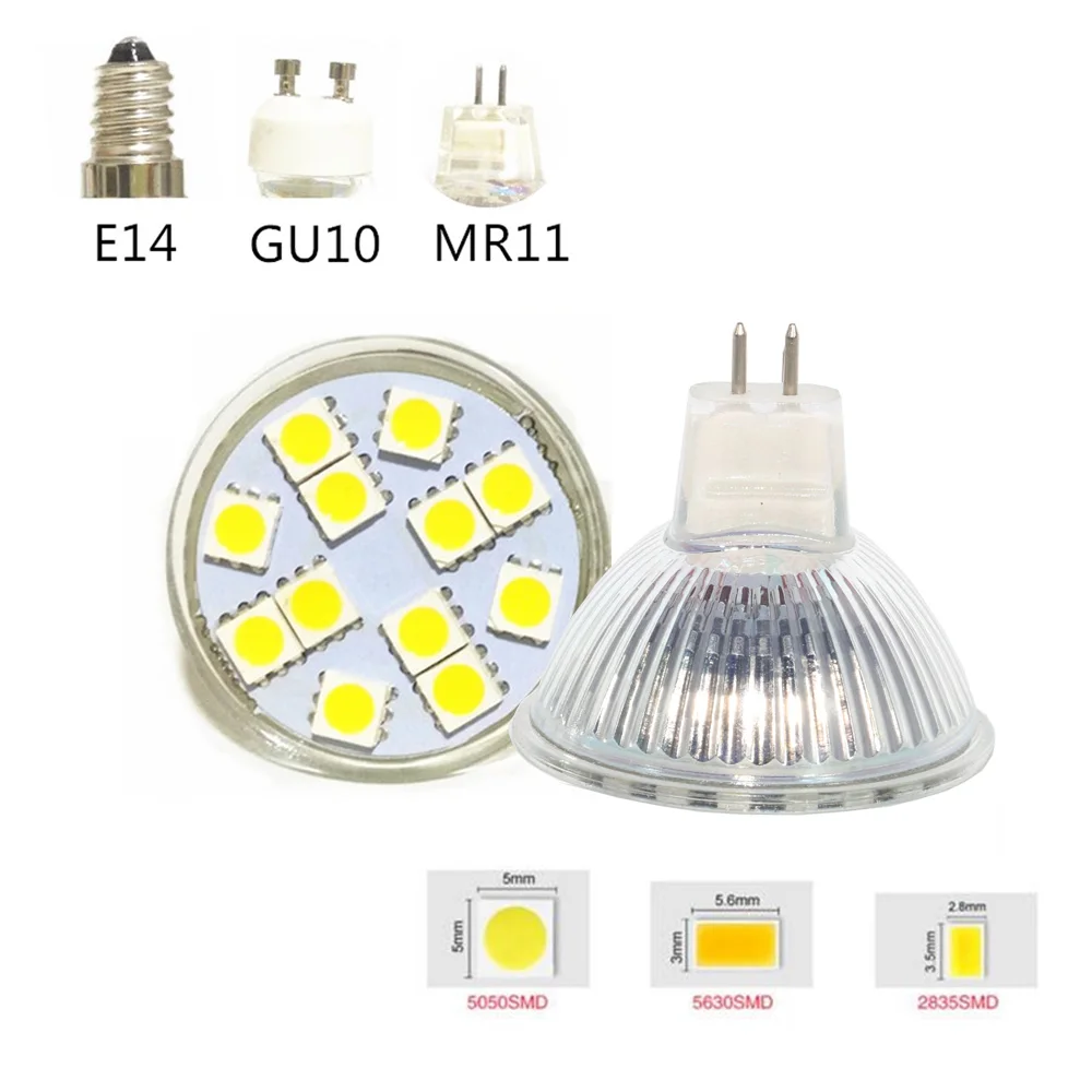 Мини светодиодная лампа MR11 MR16 Светодиодная 5730 5630 5050 SMD DC 12V 3528SMD Белый/Теплый Белый