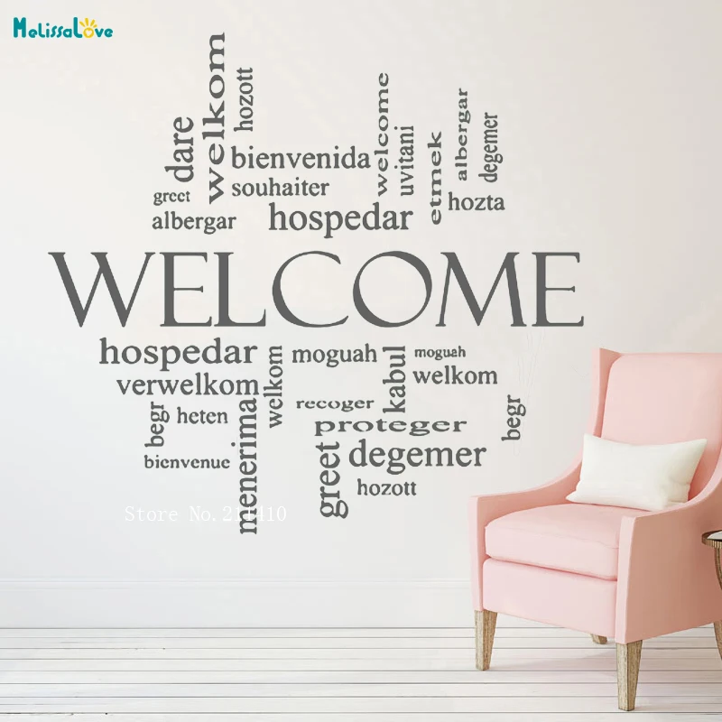 

Welcome Text Many Languages Welcome Wall Stickers Home Decoration for Coffee Shop Library Removable Vinyl Art Decal YT1068