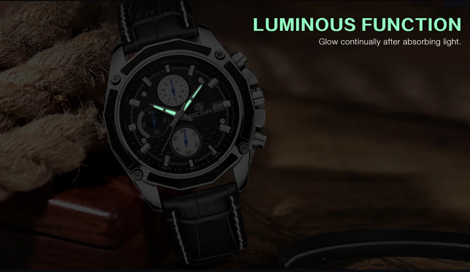 MEGIR Топ бренд оригинальные мужские кварцевые часы военные часы многофункциональные хронограф кожа спортивные часы Relogio Feminino