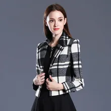 Клетчатая куртка Женская шерстяная короткая куртка женская зимняя в Европе и Америке тонкая дикая клетчатая куртка женская куртка с отворотом