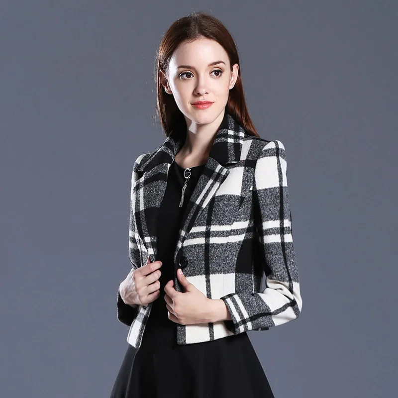 Plaid jacket women woolen short jacket 