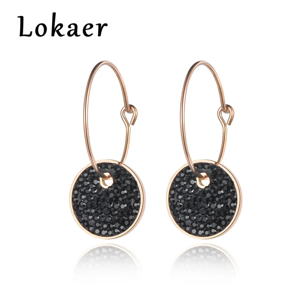 

Lokaer Stainless Steel Hoop Earrings White & Black Round Clay Crystals Rose Gold Color Party Jewelry Wedding Gift E18459