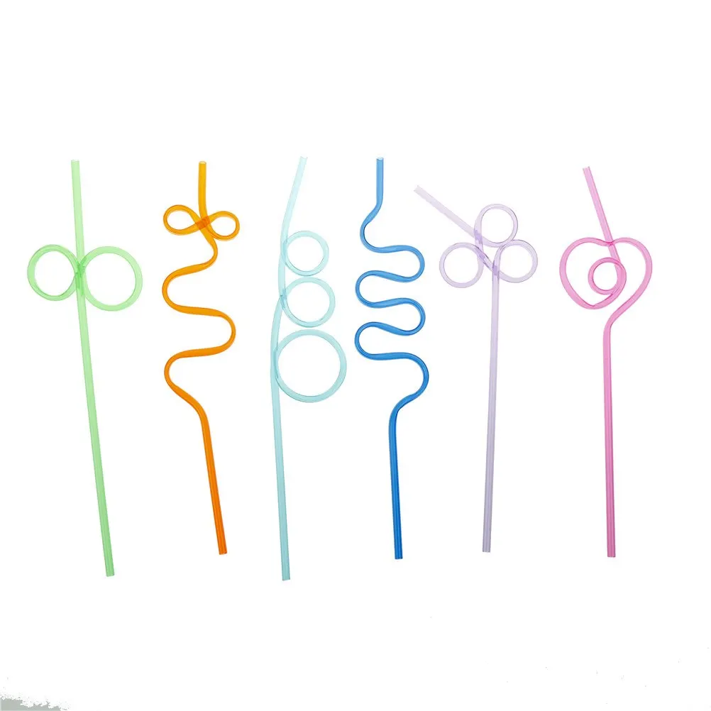 Plastic Colorful Drinking Straws Crazy Curly Loop Milk Tea Wedding Birthday Party Supplies Random Send 10PCS