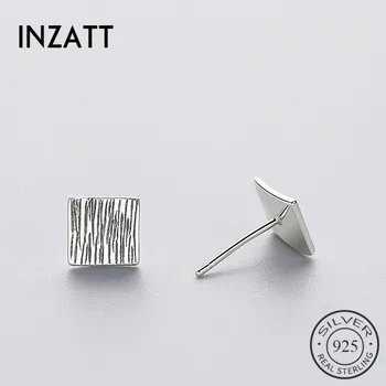 

INZATT Punk Petite Plain Square Prevent Allergy Stud Earrings Real 925 Sterling Silver Women Fine Jewelry Tinc Geometric Bijoux