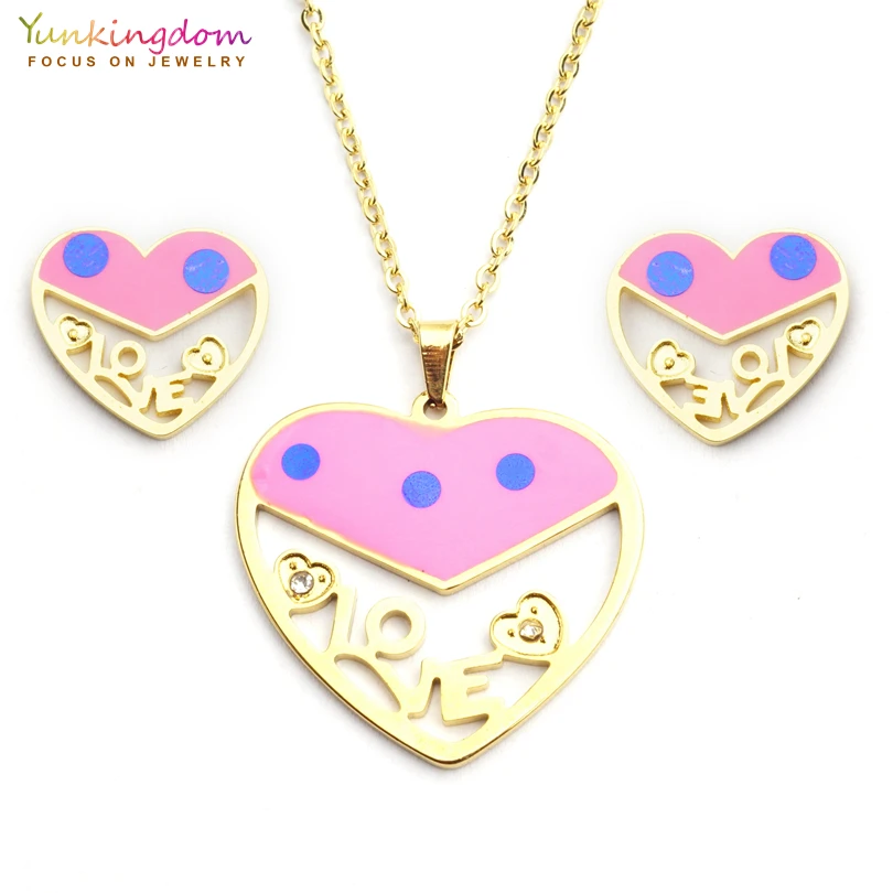 Yunkingdom love heart милые модные Ювелирные наборы для женщин из нержавеющей стали кулон