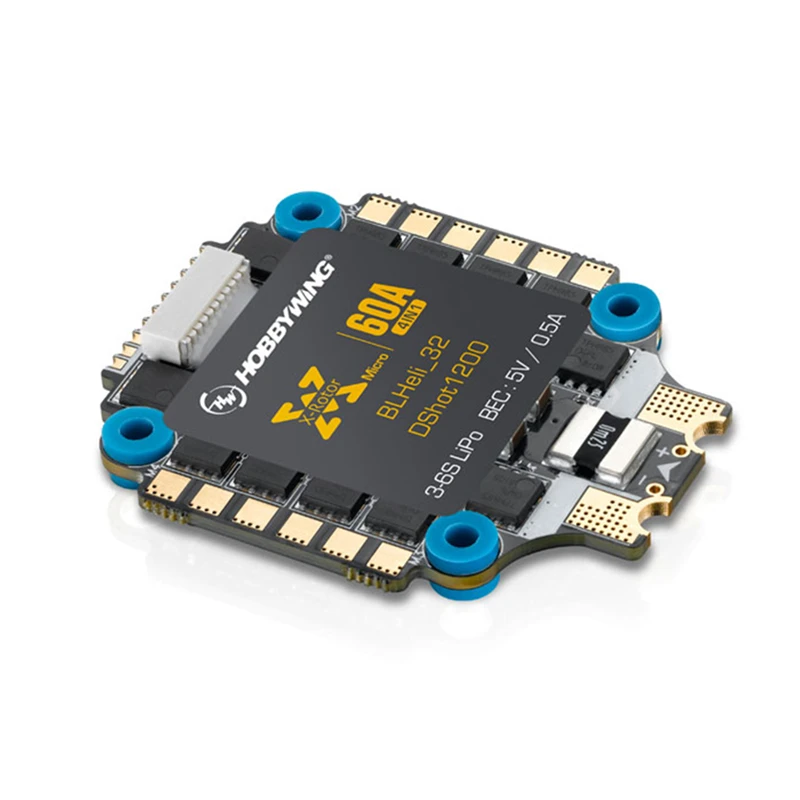 

Hobbywing XRotor Micro 60A 4in1 BLHeli-32 DShot1200 3-6s 5V/0.6A BEC speed controller ESC for 130-300mm FPV Quadcopter RC drone