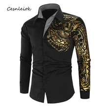 Camisa Negra dorada de lujo para hombre, Camisa Masculina de manga larga ajustada, Camisa negra dorada para hombre, Camisa Social para hombre, fiesta de graduación