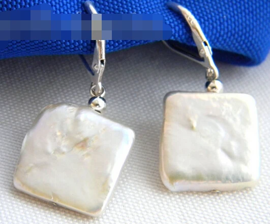 

free shipping 12511 Square White Freshwater Pearl Dangle Earring