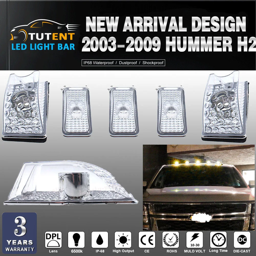 

KEYECU 5PCS Top Roof Cab Marker Light Cover Lens for 2003-2009 Hummer H2 SUV SUT Running Clearance Marker Lights