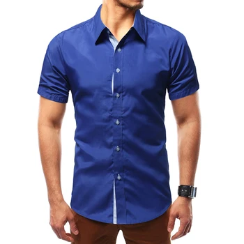 

2018 Summer New Men's Shirt Brand Luxury Men Cotton Short Sleeves Dress Shirt Turn-down Collar Cardigan Shirt Men Clothes