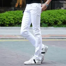 2019 Spring New White Skinny jeans Men's trend Korean version of the Self-cultivation Pencil feet pants Size 27-33 34 36 girls jeans small pants 2018 new children s korean version self cultivation fashion broken holes pencil pants