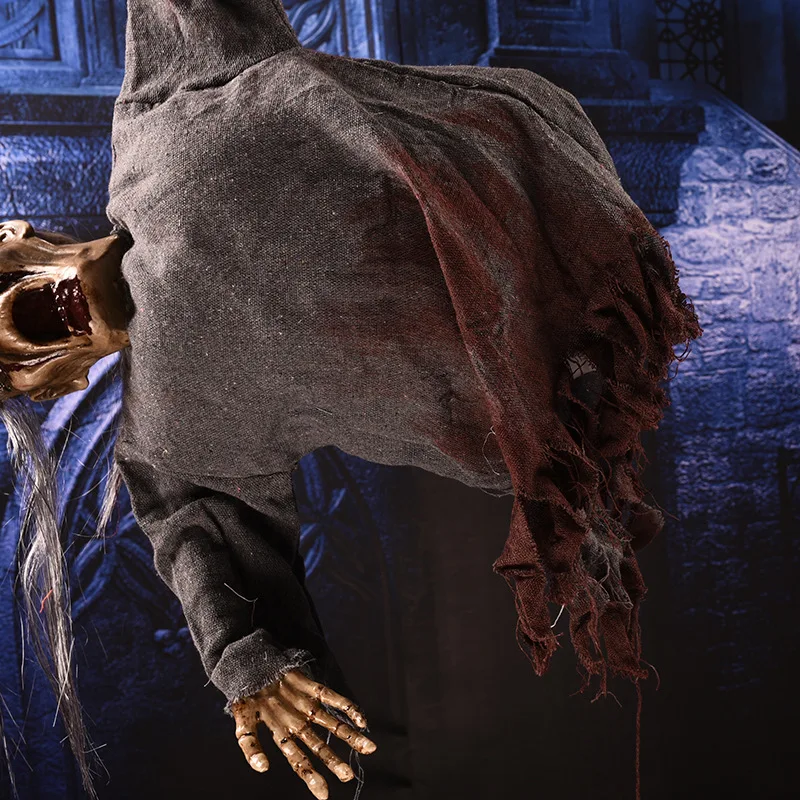Хэллоуин Ужасы реквизит украшения длинные волосы свечение призрак электрический Голосовое управление игрушка для дом с привидениями ужас висящий Призрак Череп