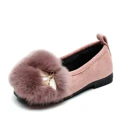 Обувь без шнуровки для девочек, детские туфли-лодочки из искусственного меха, коллекция 2018 года, зимние детские вельветовые туфли на