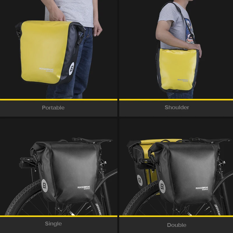 Cheap ROCKBROS Bike Bag Bicycle Panniers 100% Full Waterproof Large Pockets Carrying Handle Reflective Trim Cycling MTB Trunk Bag 5