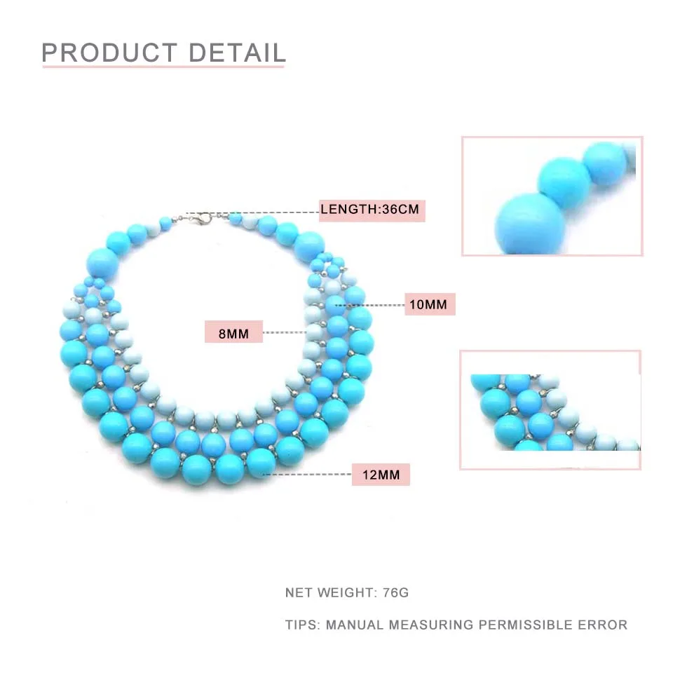 Dandie модное синее ожерелье с акриловыми бусинами, трехслойное Элегантное ожерелье ювелирные изделия