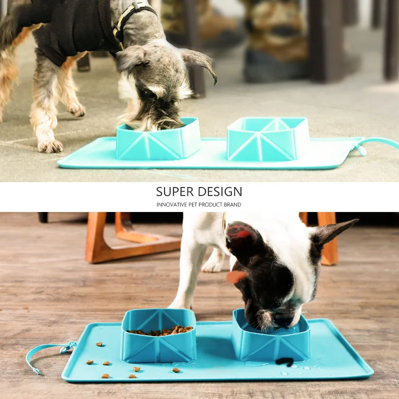 

New Collapsible foldable silicone dog bowl outdoor travel portable puppy doogie food container feeder dish Two Bowls