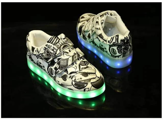 EUR 25-40 Poker Graffiti, детская обувь, светящиеся кроссовки, светильник, детская обувь с подсветкой, повседневные красовки, светящиеся кроссовки для мальчиков и девочек