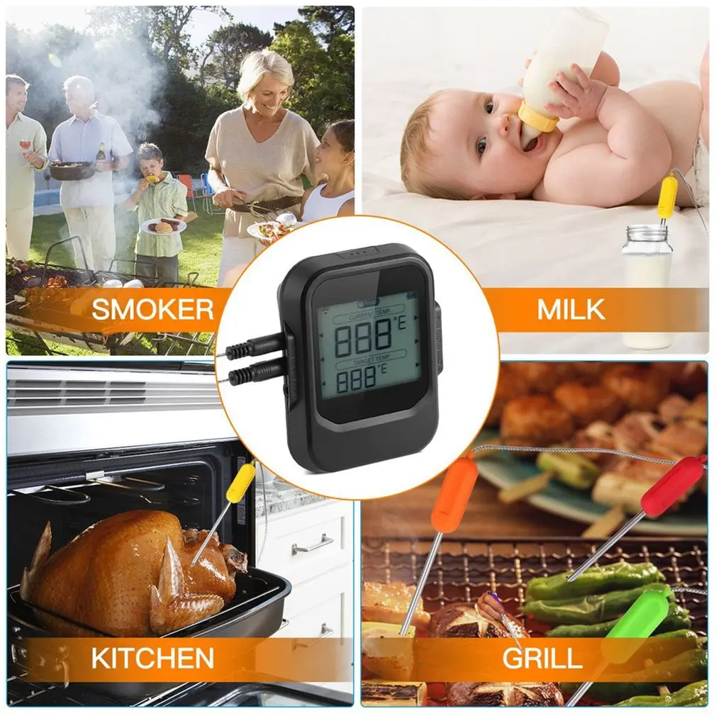 Food Cooking Bluetooth Wireless BBQ Thermometer With Six Probes and Timer For Oven Meat Grill