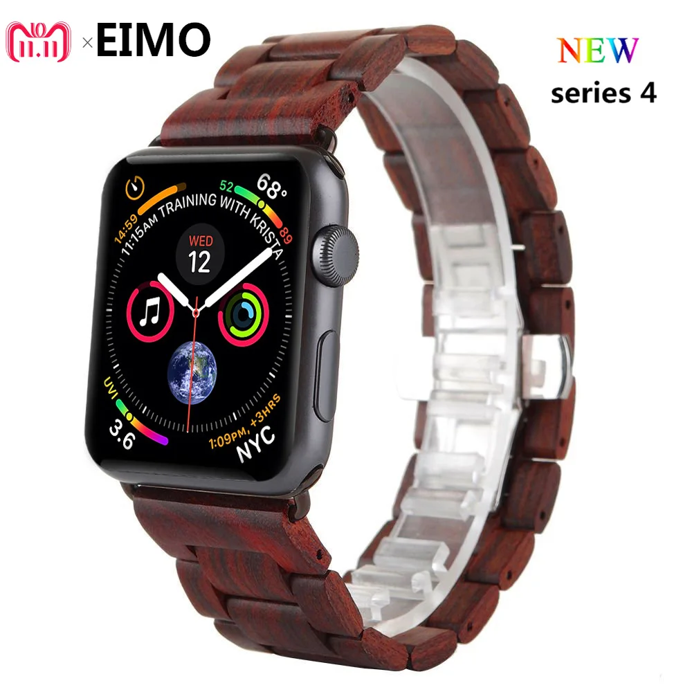 

EIMO Natural Wooden strap For Apple watch band 4 44mm 40mm correa iwatch 4 3 2 1 42mm 38mm Bracelet Watchband Butterfly clasp