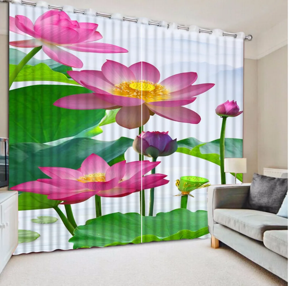 window sunshade curtain lotus 3d HD stereo home decor rustic customize curtains | Дом и сад