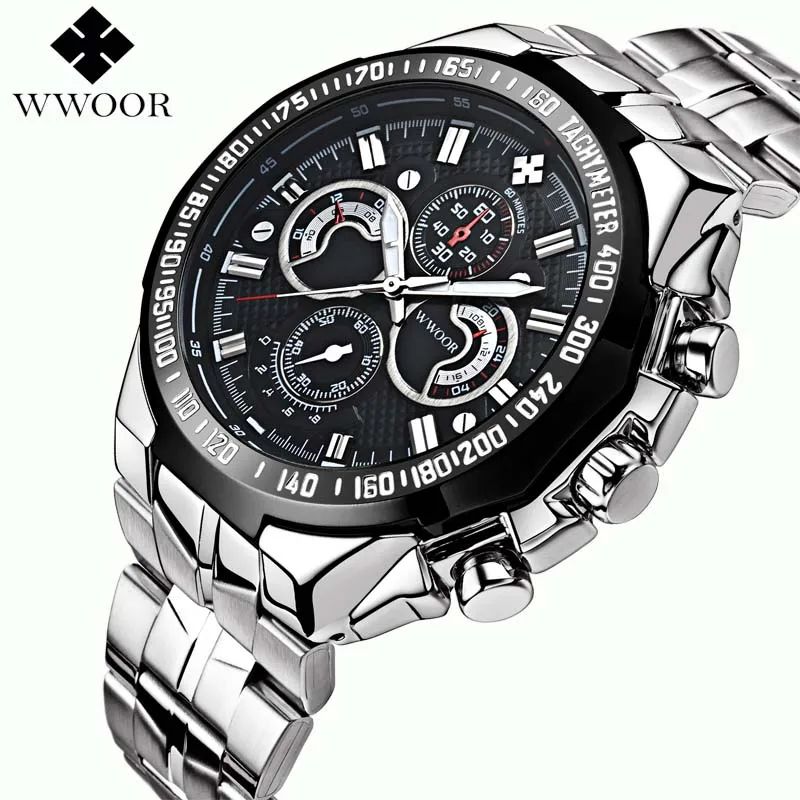 

WWOOR 2019 Men's Wrist Watches Top Brand Luxury Sport Watch Men Stainless Steel Watches Big Dial Male Watches relogio masculino