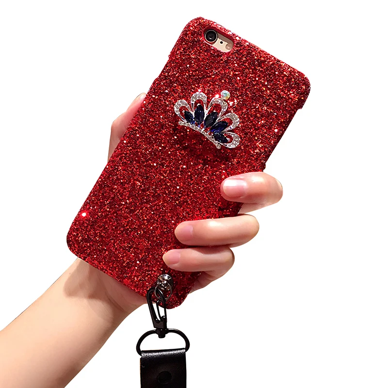 Aoweziic For iphone X XS MAX XR tide brand mobile phone shell powder 7 8 6S 6plus flash lanyard female mobile phone set
