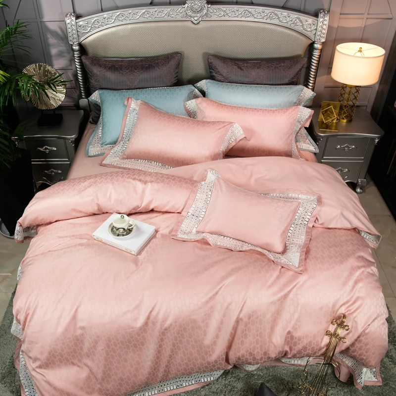 Waliicorners Bedding Sets Europe Style Jacquard Duvet Cover Set Pillow Cases Flat Sheet Bed 4 Pieces King Size 23 _L6A4931