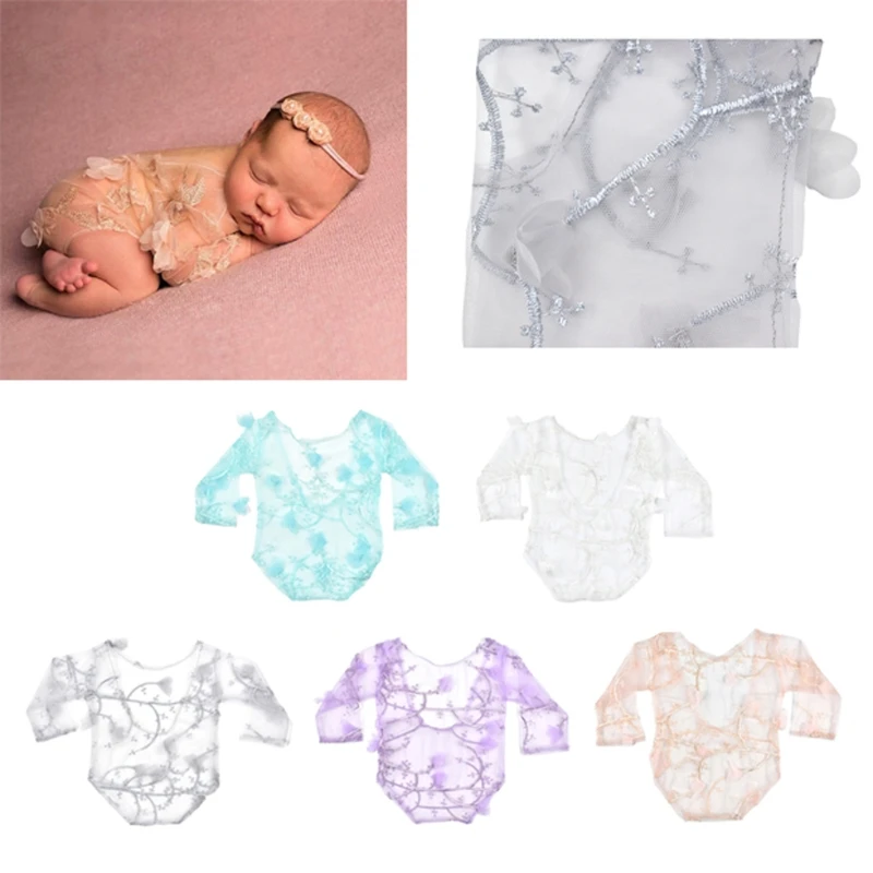 

Baby Photography Props Newborn Photo Shooting Embroidery Floral Lace Romper MAY29-A