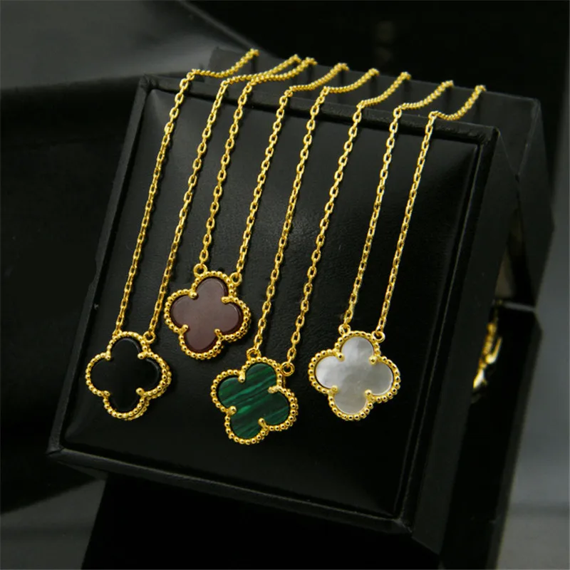 NJ Fashion High Quality Natural Stone White Shell Clover Pendant Temperament Female Necklace