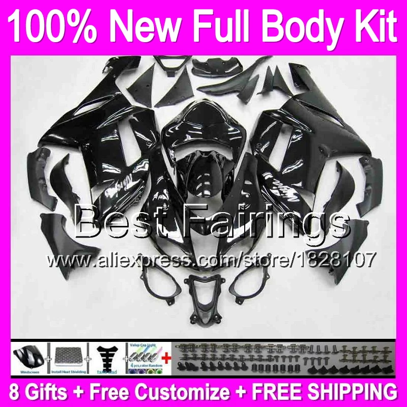 

HOT ALL Black +decal For KAWASAKI NINJA ZX 6R 636 07 08 HOT Bodywork B170 Glossy black ZX6R ZX-6R ZX636 2007 2008 07 08 Fairing