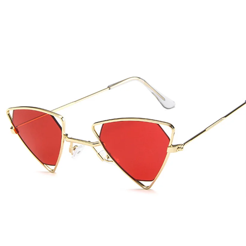 YOOSKE стимпанк Солнцезащитные очки женские трендовые треугольные маленькие солнцезащитные очки мужские с металлической оправой брендовые дизайнерские солнцезащитные очки женские очки UV400 - Цвет линз: gold red