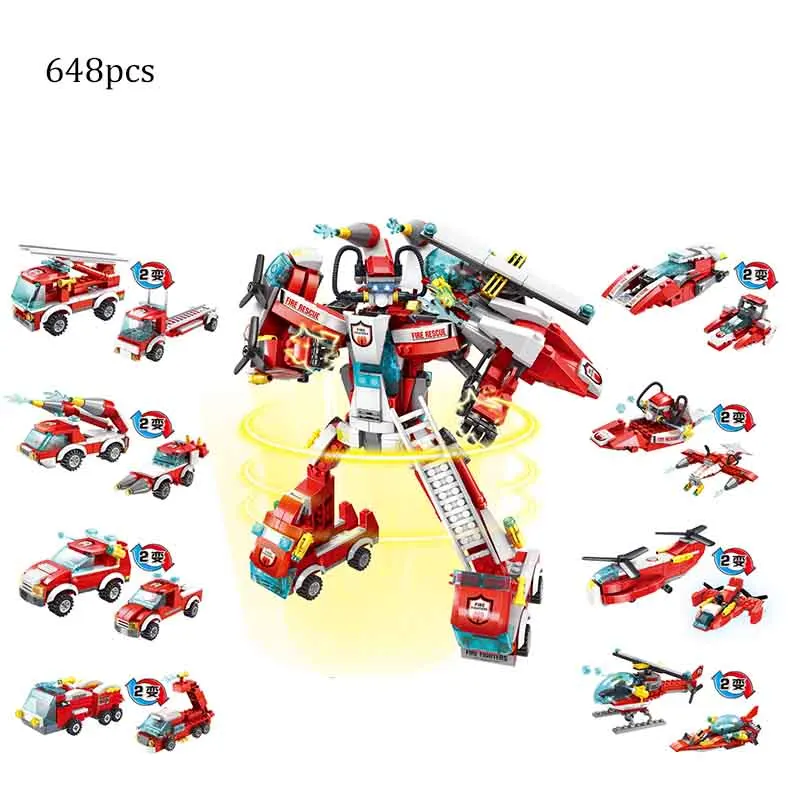 

648pcs Fireman Fight Building Blocks City DIY Bricks Model Figures Educational Kids Toys Compatible