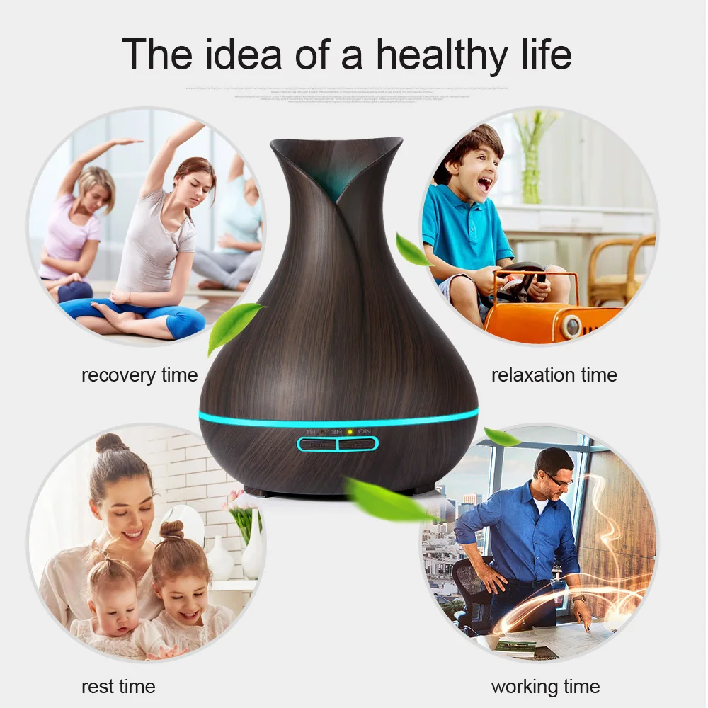 400ML Aromatherapy Essential Oil Diffuser Wood Aroma Air Humidifiers for Home Office Ultrasonic Cool Mist Maker