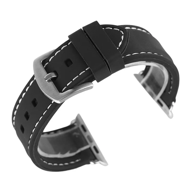 

38/42mm White/Red Line Stitching Rubber Strap Wristband for iWatch Apple Watch Black Silicone Waterproof Wristwatch Replacement