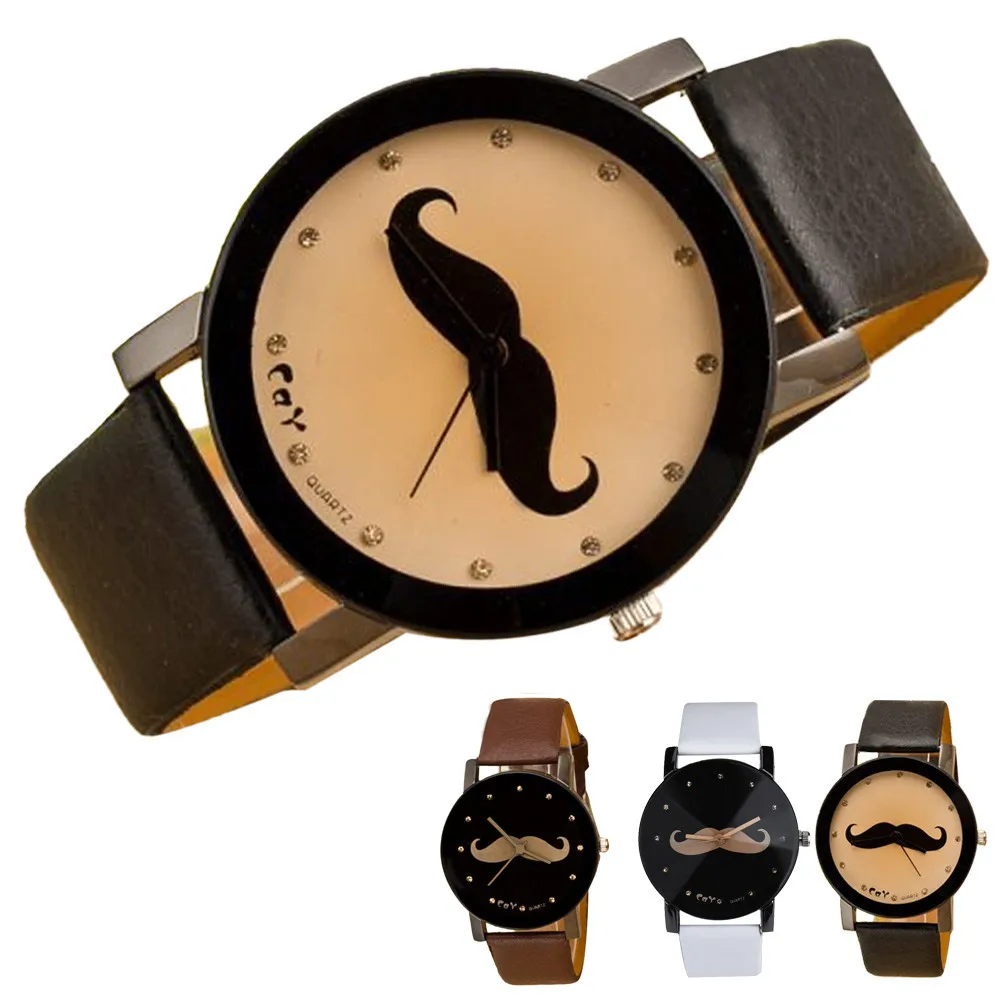 

2016 New Arrival Women Men Cute Mustache Watch Men's Casual Hour Crystal Leather Quartz Wrist Watch Mens Relojes #370717