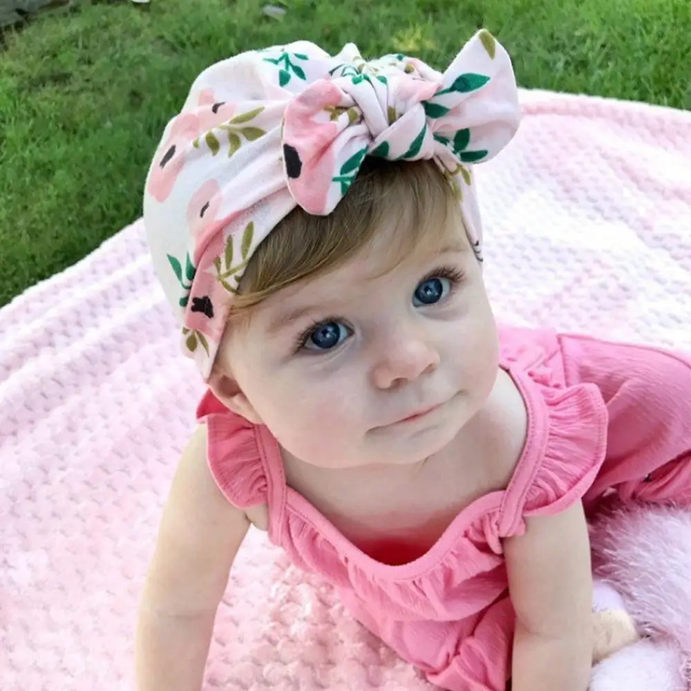 Turban Hat Baby Flower Bowknot Cap Infant Girls Summer Hats Hospital Soft Cotton Toddler Knit Newborn Baby Photo Props